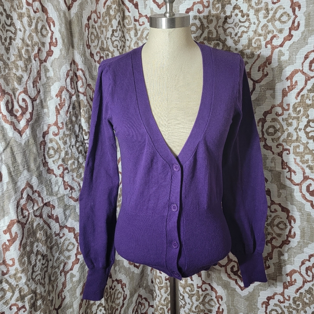 Finesse purple long sleeve V neck sweater